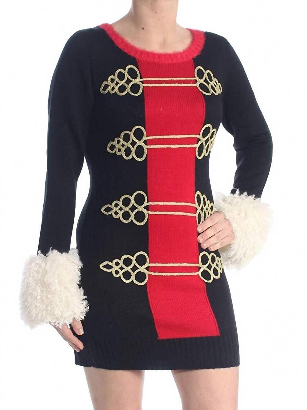 NEW HOOKED UP BY IOT activewear embroidered faux fur dress in black/red